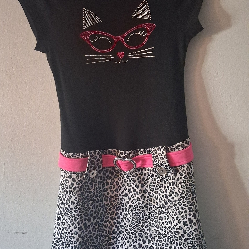 Black Cat Girl Graphic Dress with Pink Accents - Picture 2 of 8